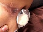 Japanese cutie farts anal creampie on a spoon and eats it. 